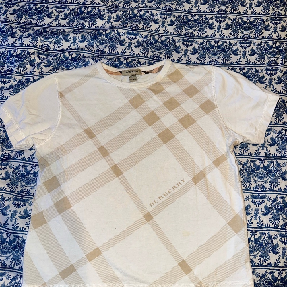 Burberry White and Beige Checkered Tee